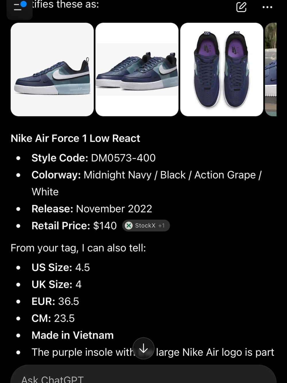 Nike Air Force 1 Low React - Navy / Black / Purple / White